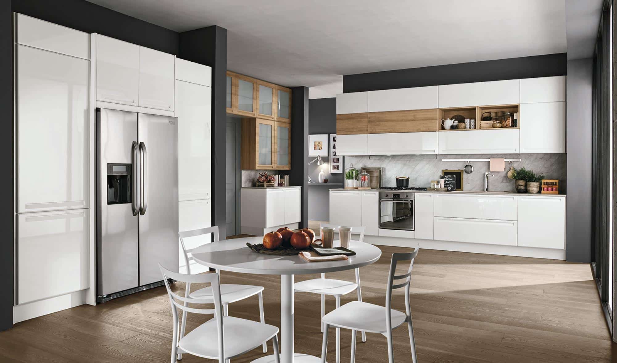 Isla κουζινα λευκό και φυσικο χρωματισμο πολυμερικο με ενσωματωμενη λαβη και ρετρο υφος