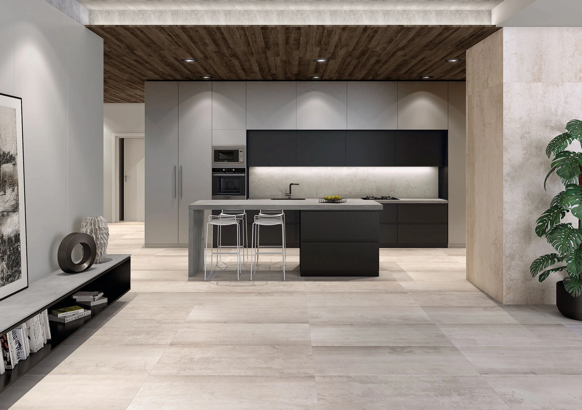Ascale invisible kitchen: the hob inside the sintered stone worktop
