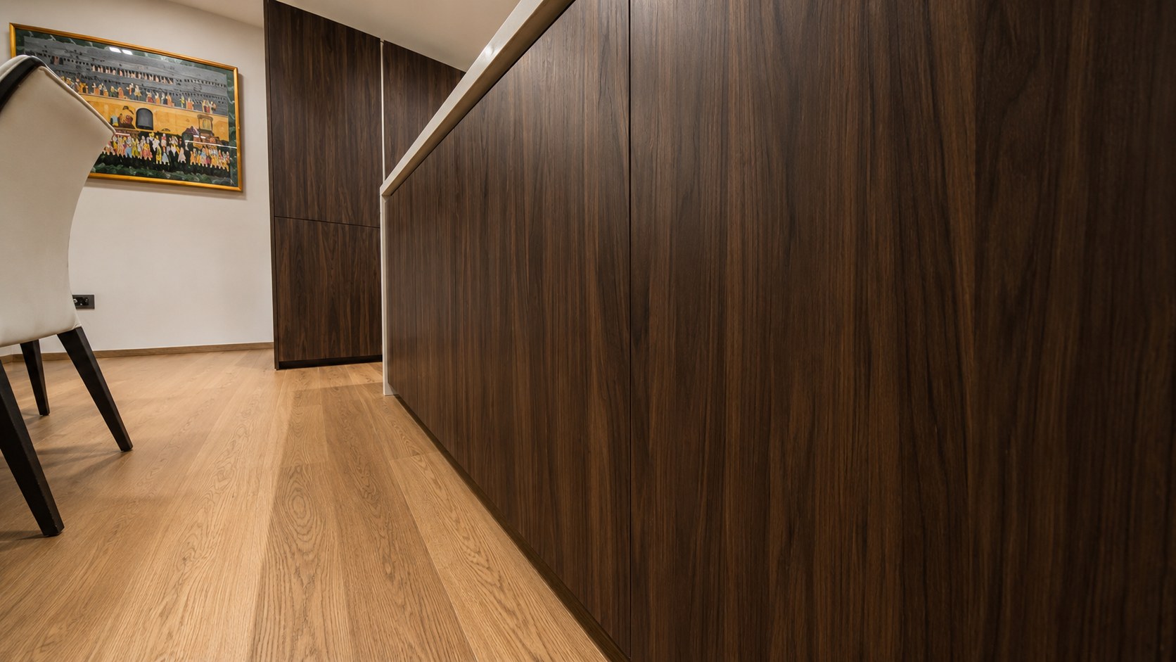 MobilCasa — Modern Gentili Time Kitchen — Gerakas · walnut and waterfall worktop