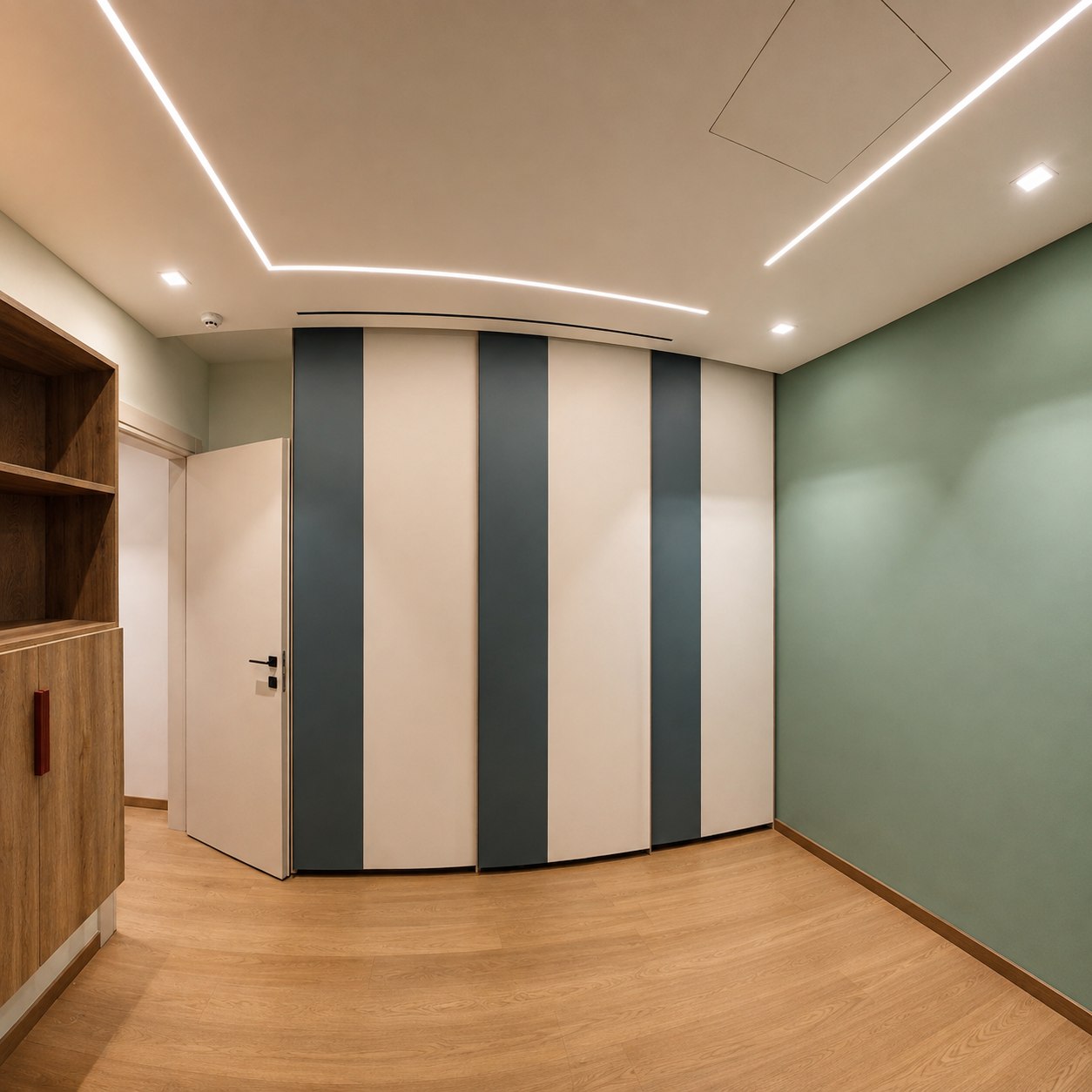 MobilCasa — Modern Gentili Time Kitchen — Gerakas · curved Febal Casa wardrobe with striped doors