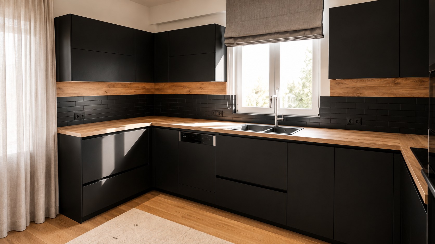 Corner Gentili kitchen in matt Fenix NTM Nero — Ilioupoli