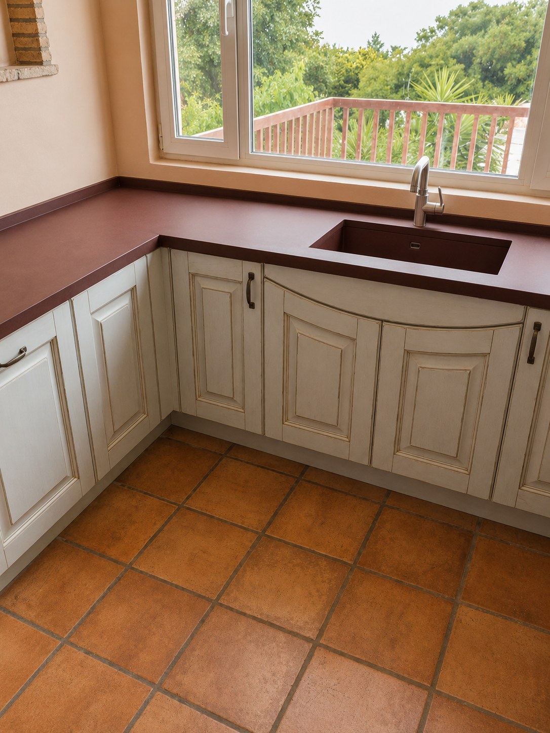 Corner layout with sink and Fenix worktop, Sira Eva Acqua di Mare kitchen