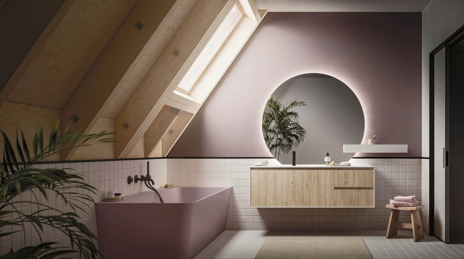 Arbi Ho.me Plus 45 — Pink bathtub & wooden furniture in an attic