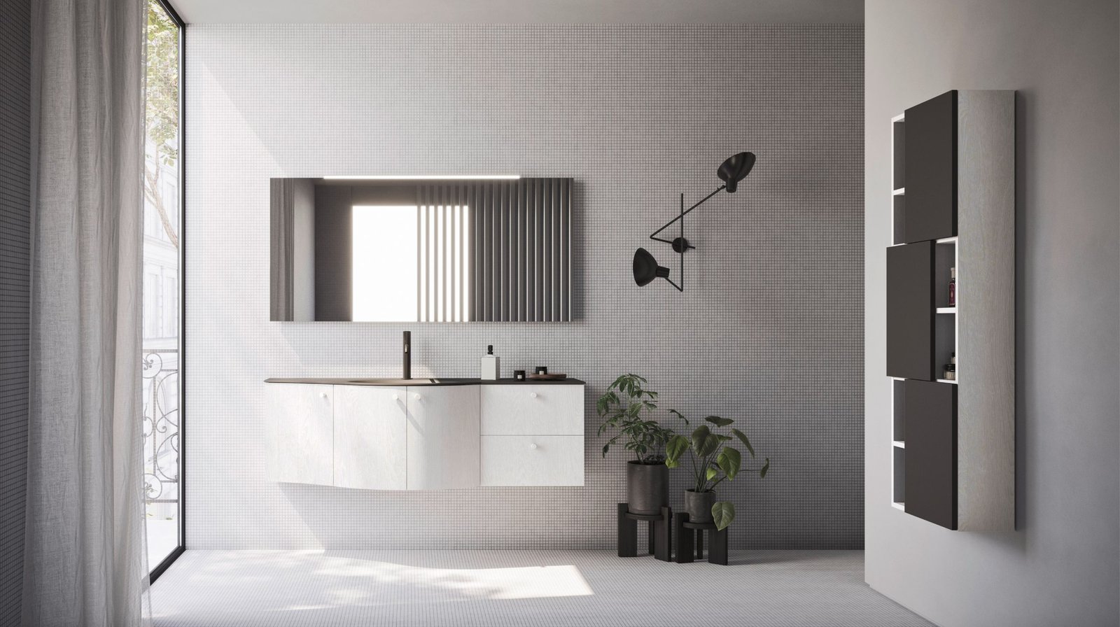 Arbi Ho.me Plus Curvo — White wall-hung composition with a fluted side panel