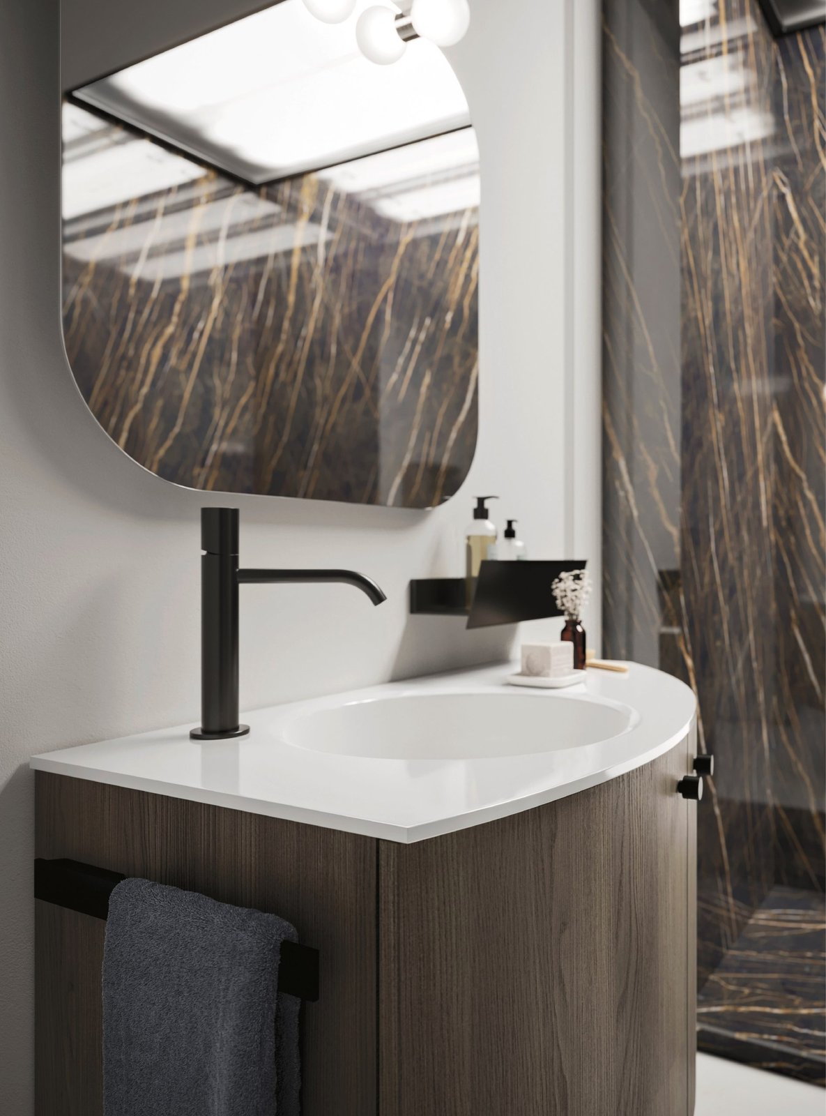 Arbi Ho.me Plus Curvo — Marble & black tap