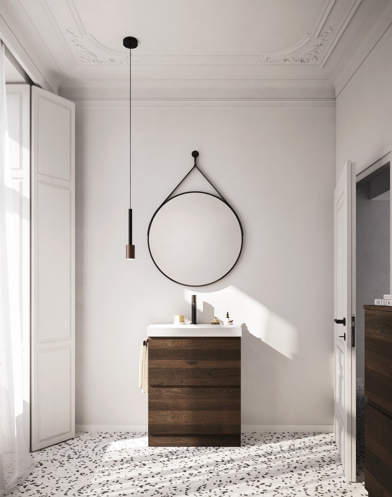 Arbi Ho.me Plus J — Walnut J-unit on terrazzo flooring