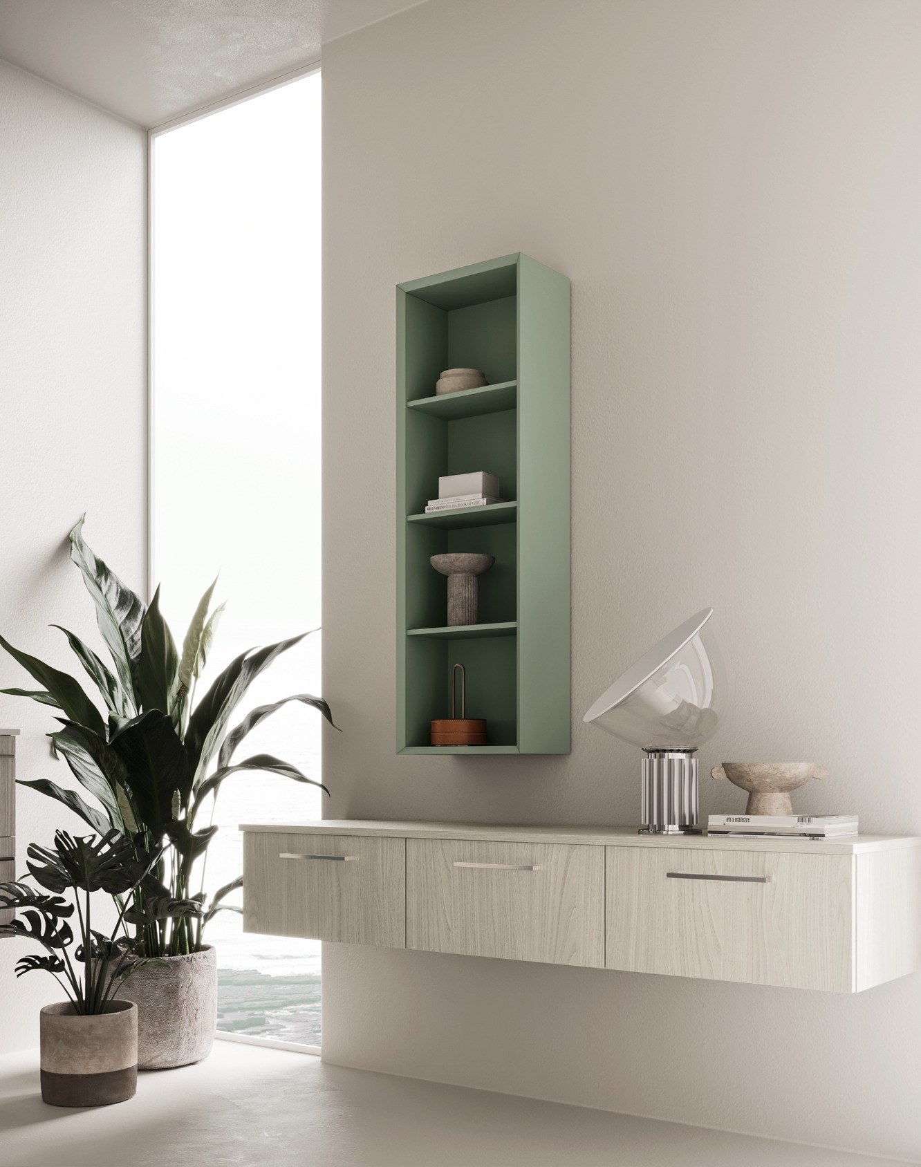 Arbi Ho.me Plus Liscio — White composition with green column-shelving unit