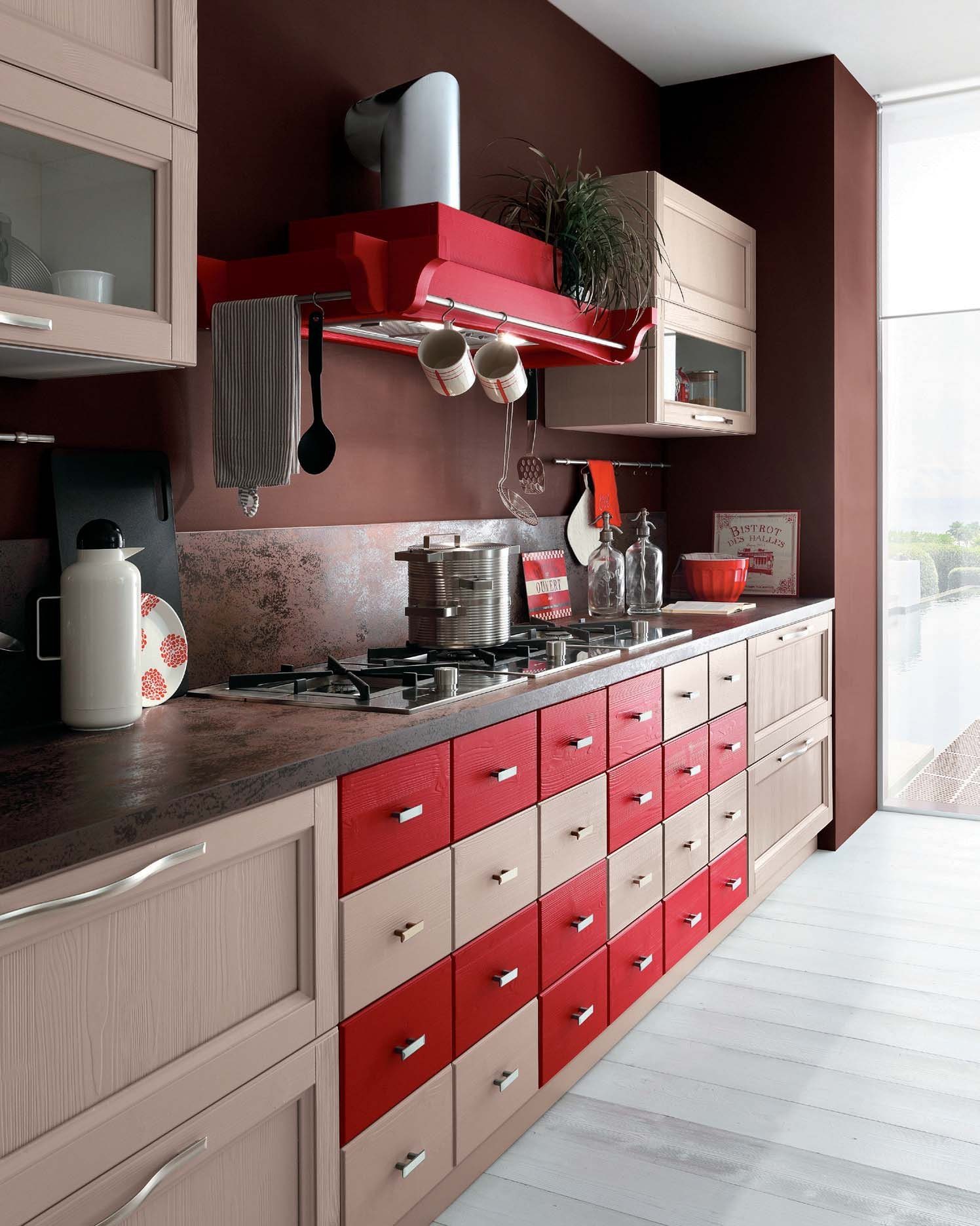 Callesella Arredamenti Cucina Everyday Tortora e Amarena — Εστίες & Συρτάρια