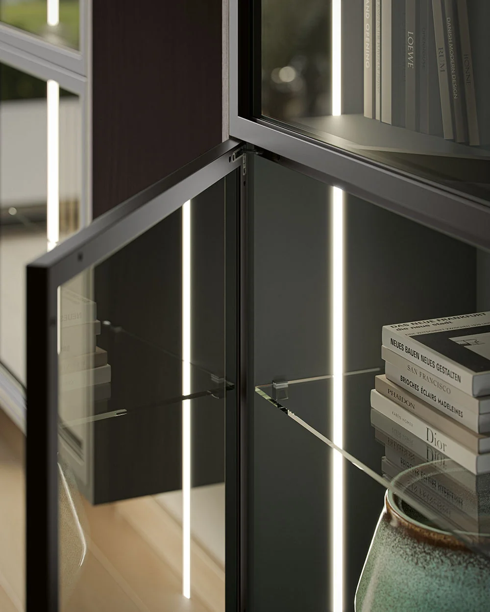 Slim LED profile recessed into the side panel, giving concealed light