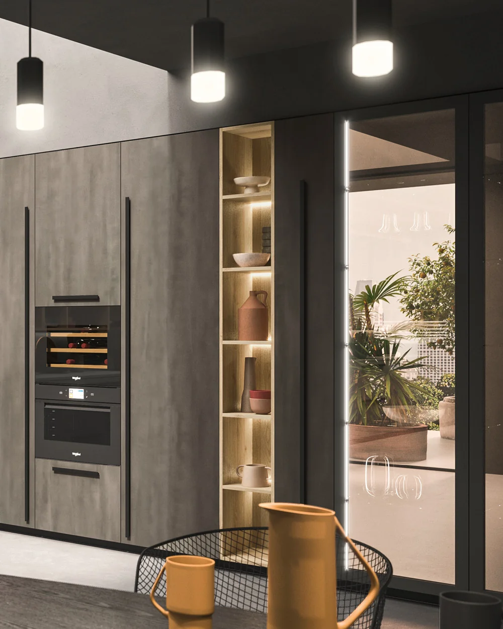 Interior LED lighting inside a tall unit with its doors open