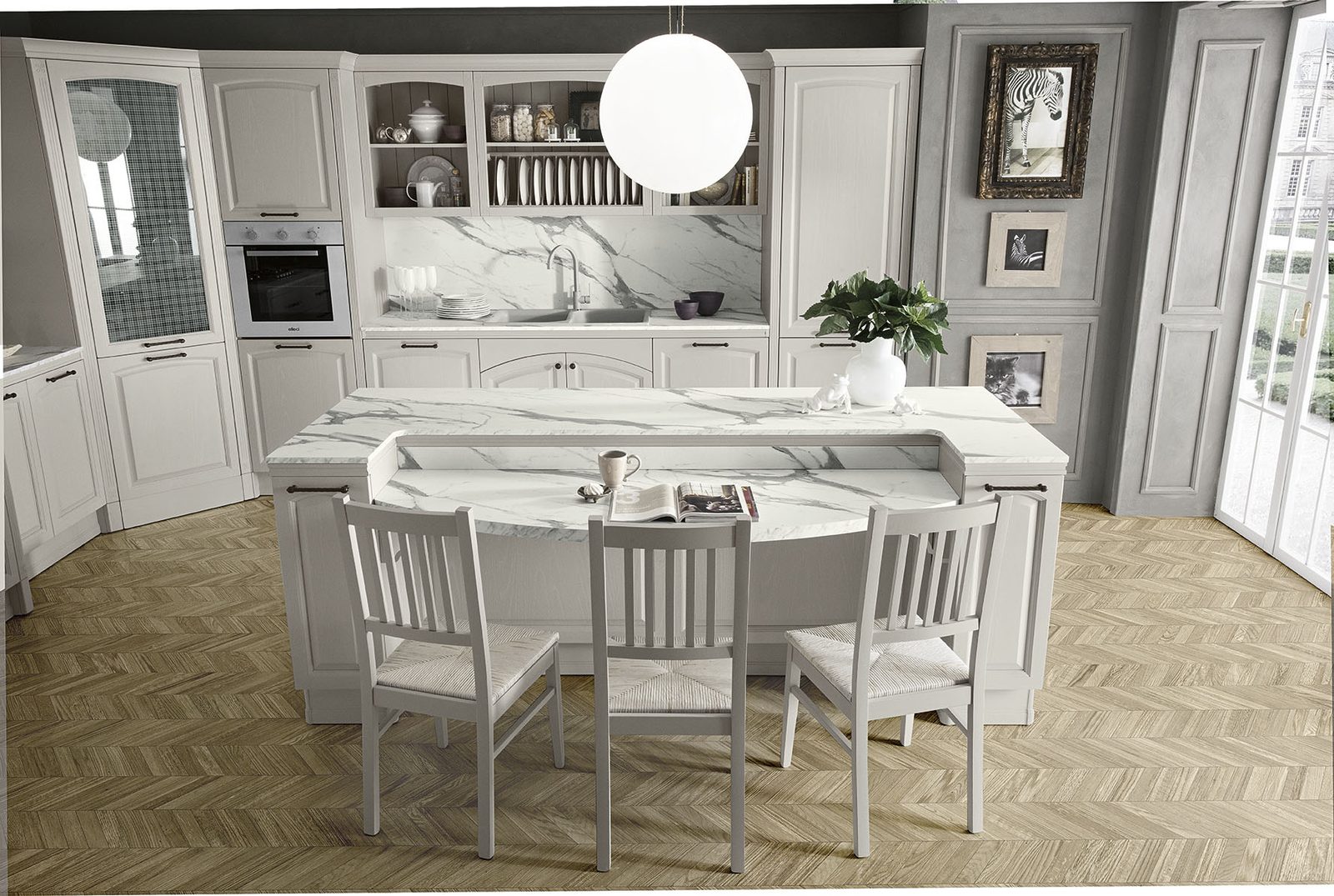 Febal Casa Gala 01 · Bianco & Calacatta — Νησίδα & Τραπέζι