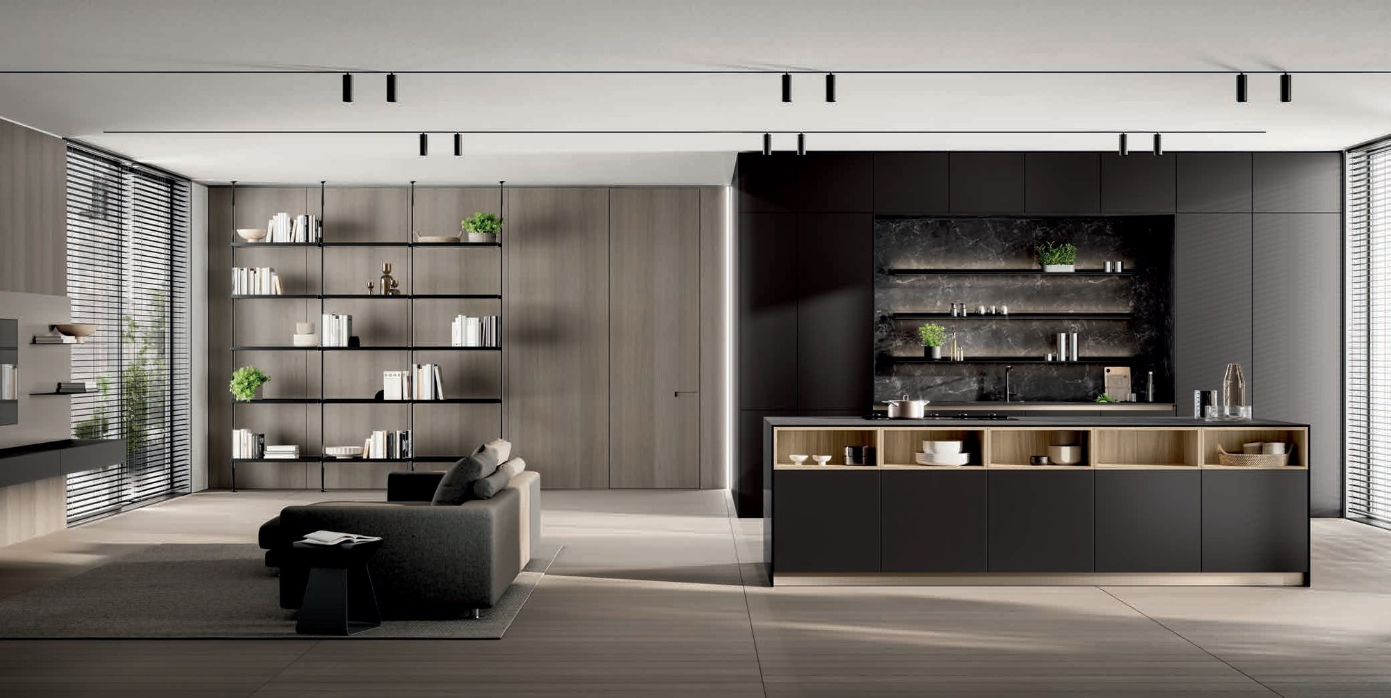 Febal Casa Modula 01 · Nero Ardesia & Rovere Europeo — Ζώνη Καθιστικού