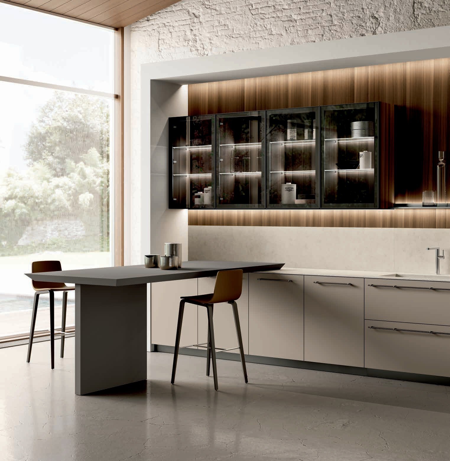 Febal Casa Modula 05 · Rovere Asiatico & Mastice — Πάγκος & Τραπέζι