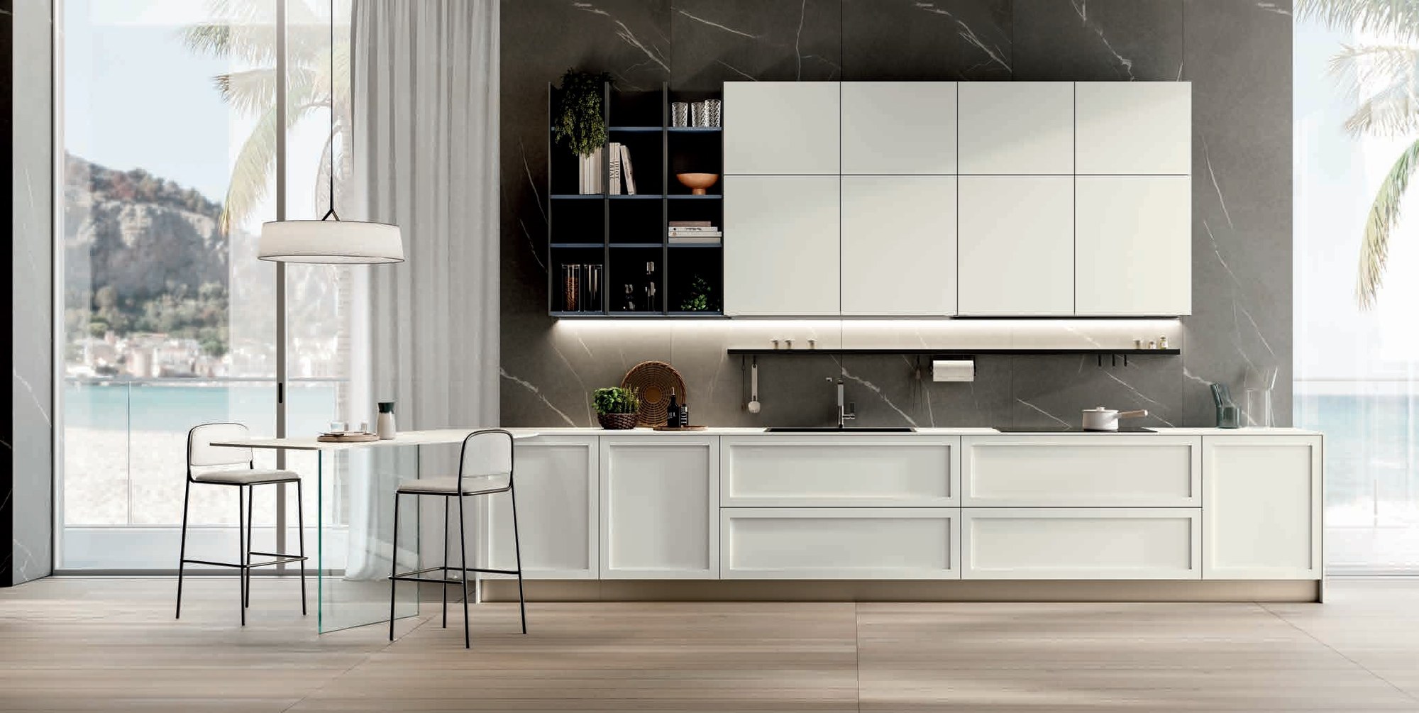 Febal Casa Modula 06 · Bianco Touch & Noce — Τραπεζαρία