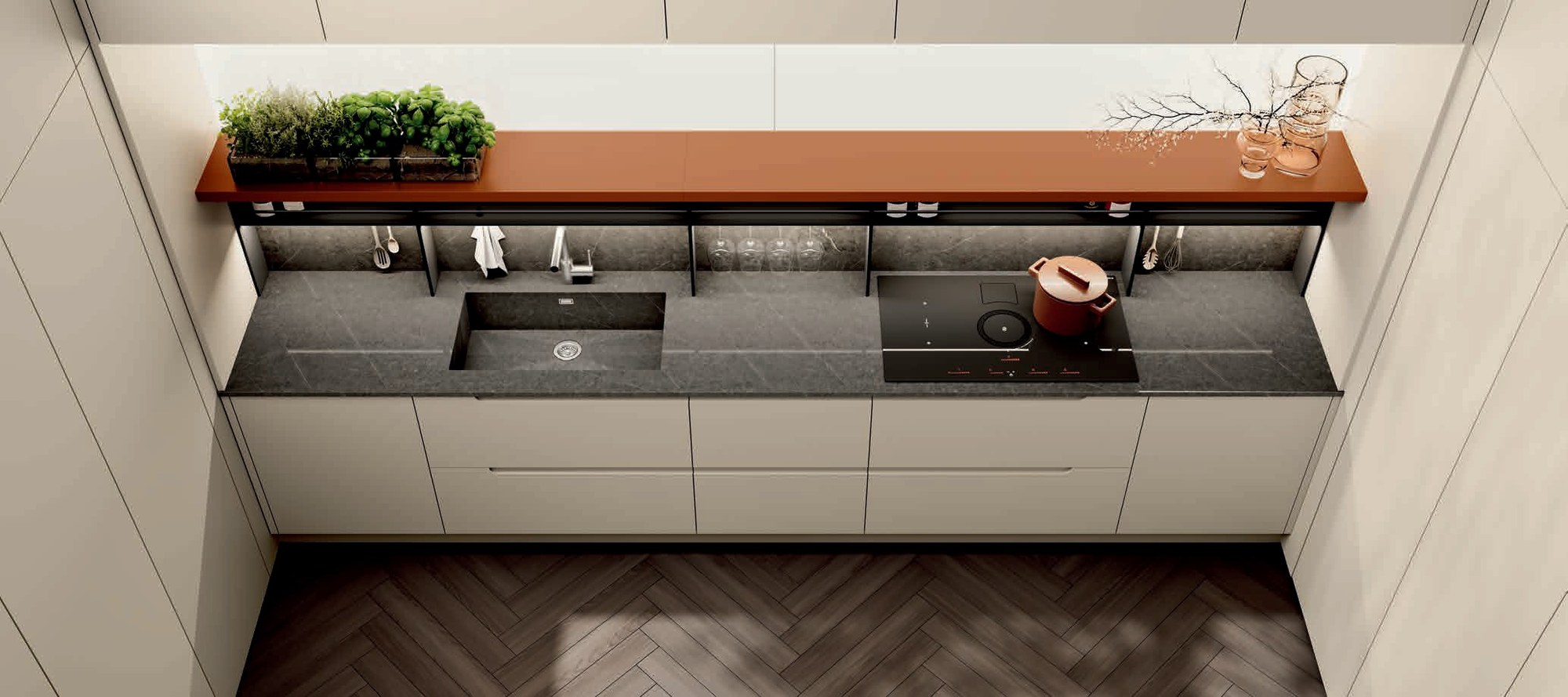 Febal Casa Modula 09 · Grigio Caldo & Terracotta — Ζώνη Νερού