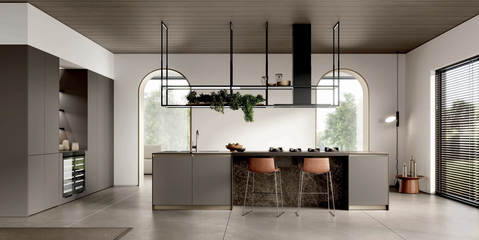 Febal Casa Modula 10 · Grigio Piombo & Champagne — Νησίδα & Τραπέζι