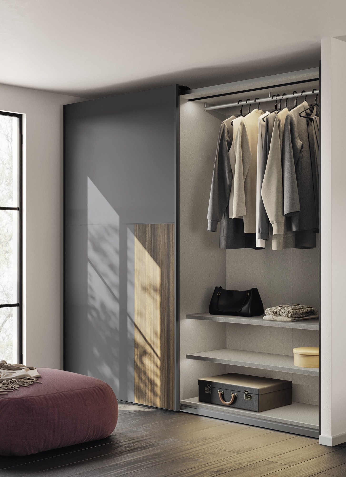 Febal Casa Momenti Wardrobes · Sliding (Scorrevole) — Open Shelves