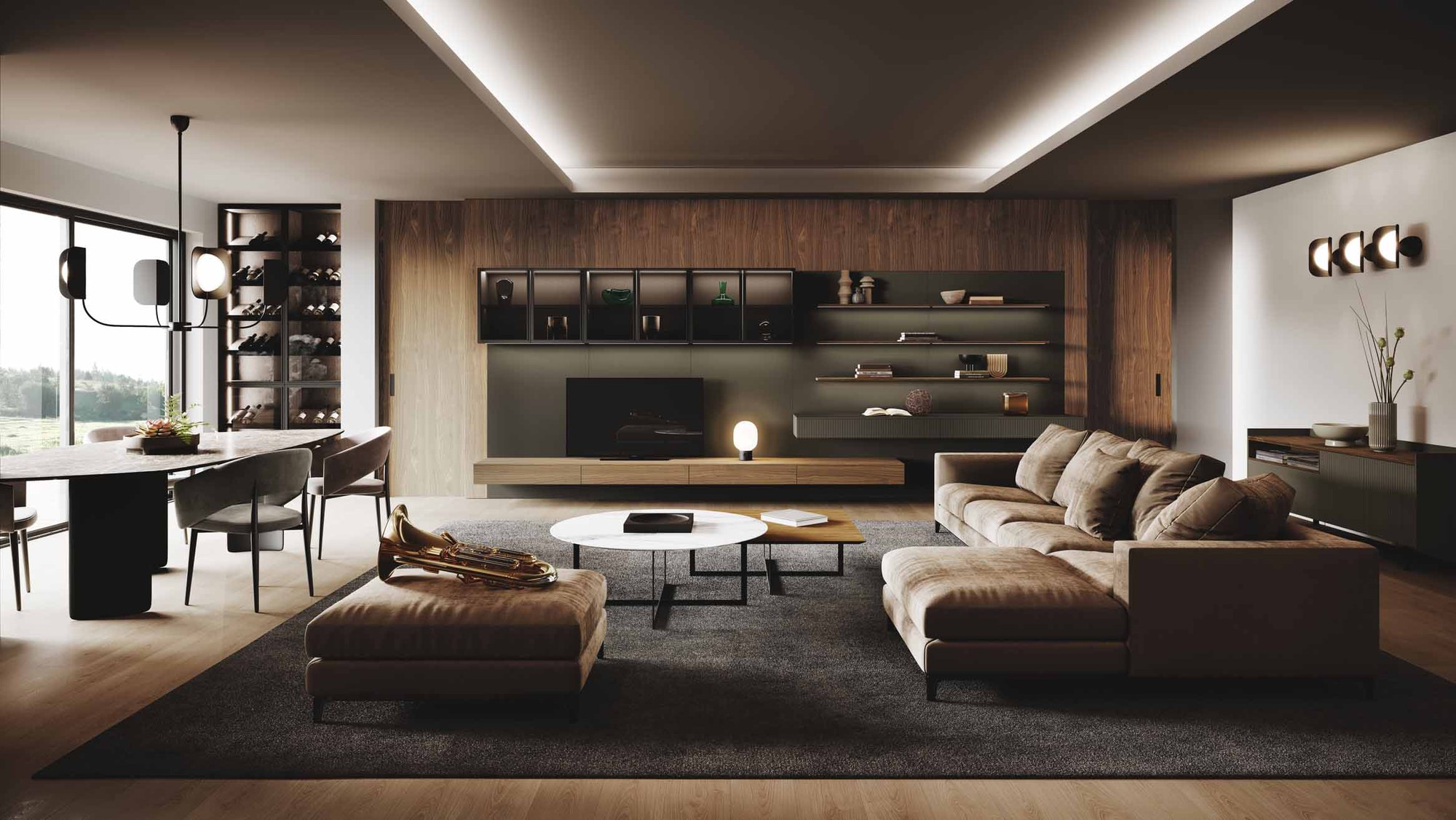 GF Interiors E.S.P. CORE & FUSION WALL — Σύστημα E.S.P. Core & Fusion Wall — πόρτα και boiserie σε ενιαία επιφάνεια τοίχου.