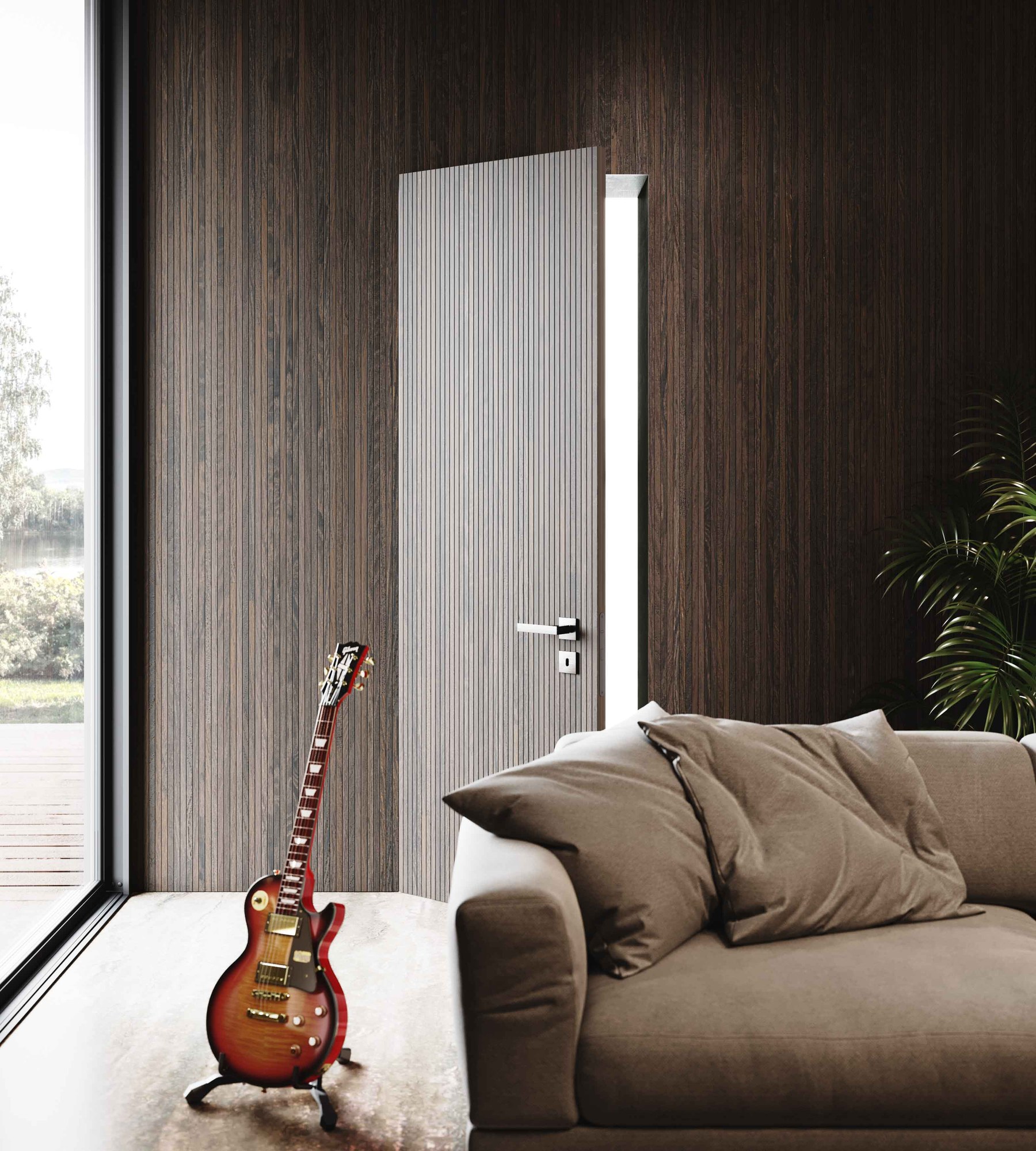 GF Interiors E.S.P. CORE & FUSION WALL — Σύστημα E.S.P. Core & Fusion Wall — πόρτα και boiserie σε ενιαία επιφάνεια τοίχου.