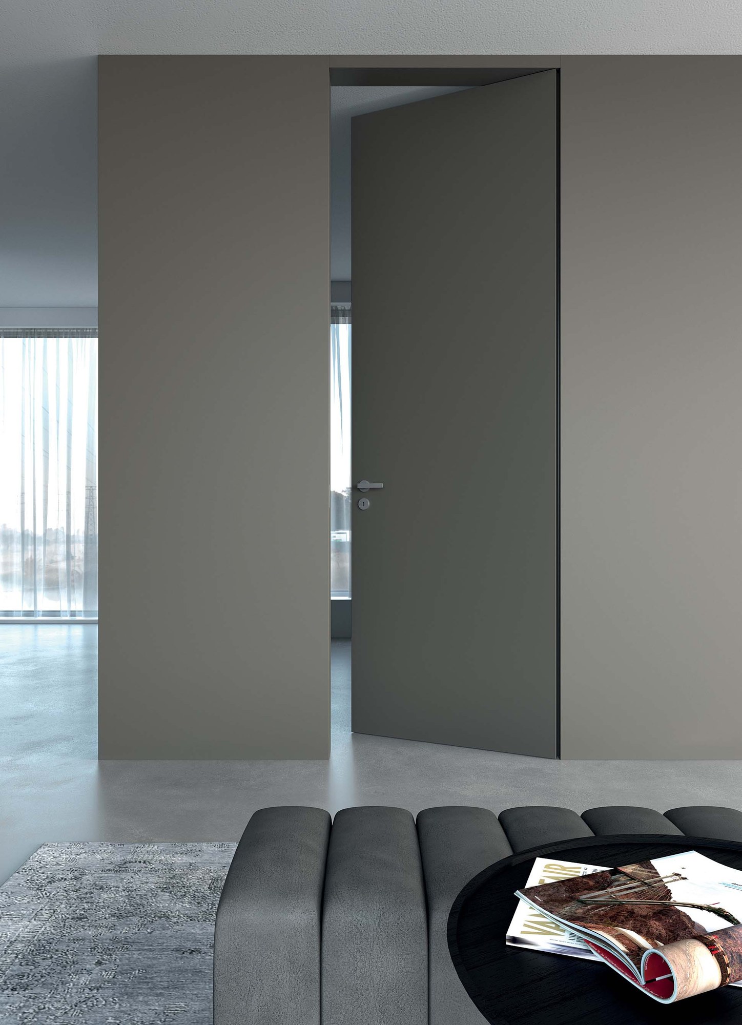 GF Interiors E.S.P. CORE & FUSION WALL — Σύστημα E.S.P. Core & Fusion Wall — πόρτα και boiserie σε ενιαία επιφάνεια τοίχου.