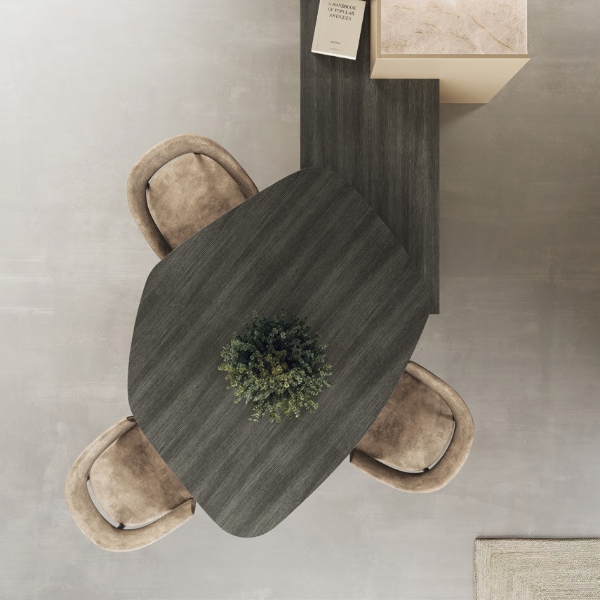 GF Interiors FLAT DEEP HAVANA — Τραπέζι σε Rovere Nero πάνω σε ανοιχτά μοντούλ Misty