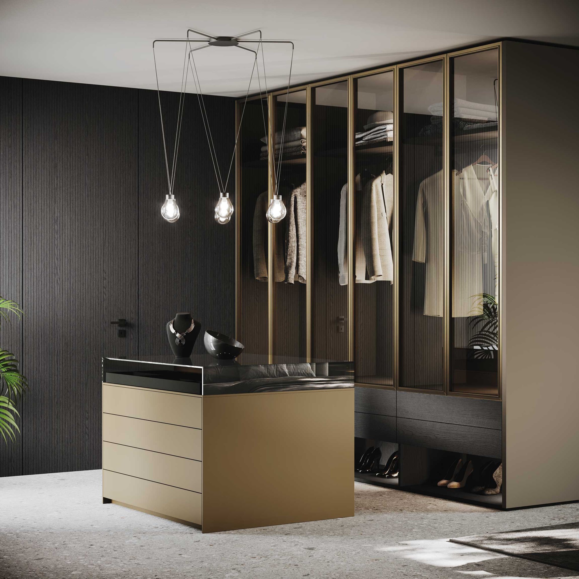 GF Interiors Shadow-Box — Shadow-Box with the Duke island in Bronzo lacquer.