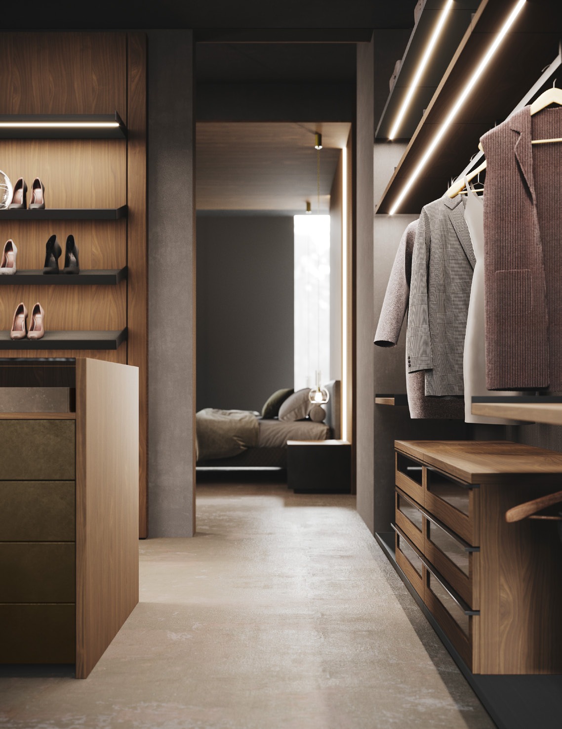 GF Interiors Walking — Walking σε Lino grey και Noce CN με νησίδα Duke.