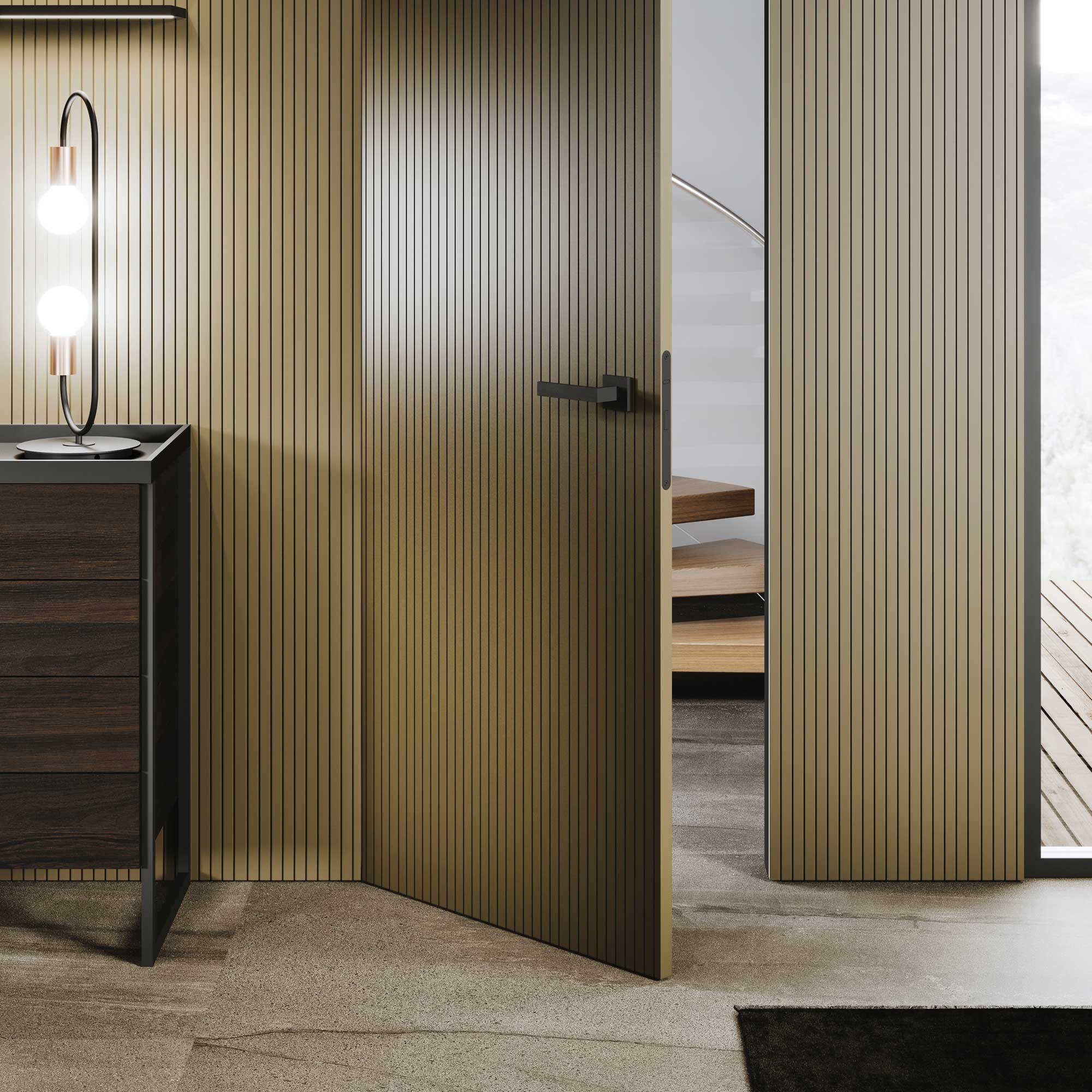 GF Interiors ALWAYS — Boiserie Always — κάθετες δόγες σταθερού βήματος, το χαρακτηριστικό ραβδωτό της σειράς Jazz.