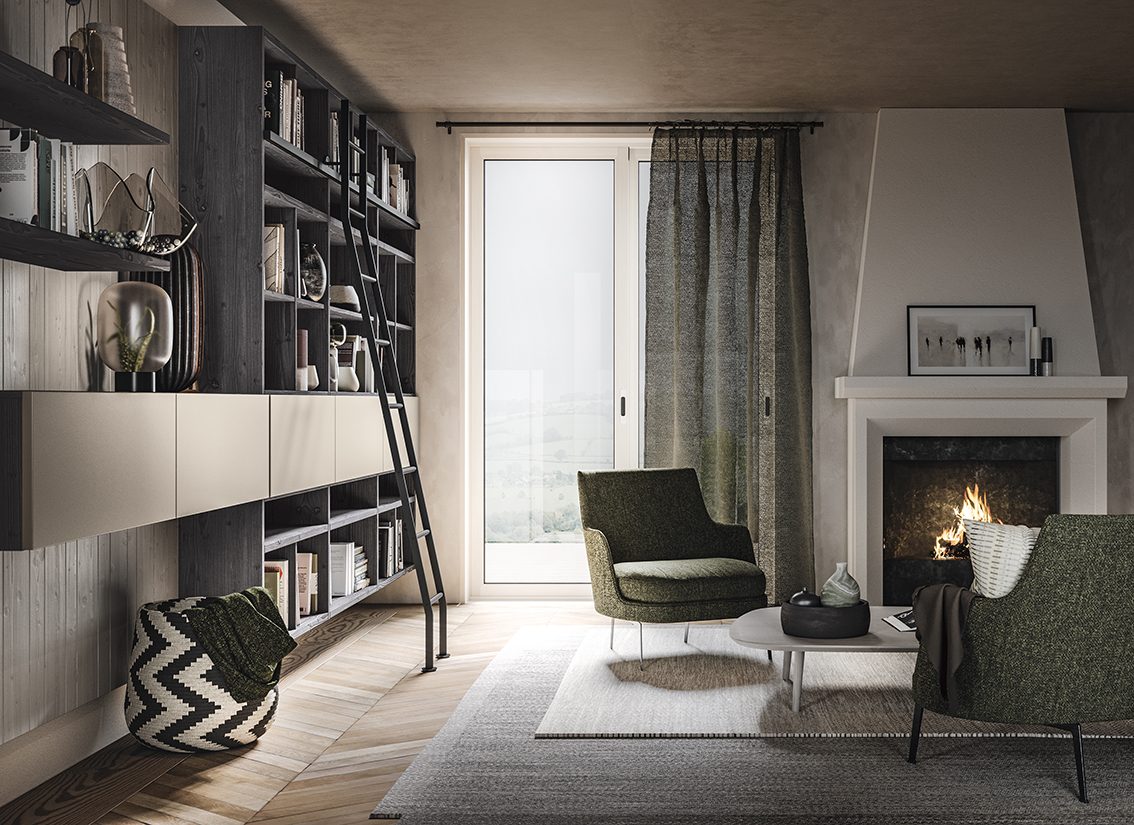 Modern Italian living room furniture Scandola Mobili M04 – Parete libreria