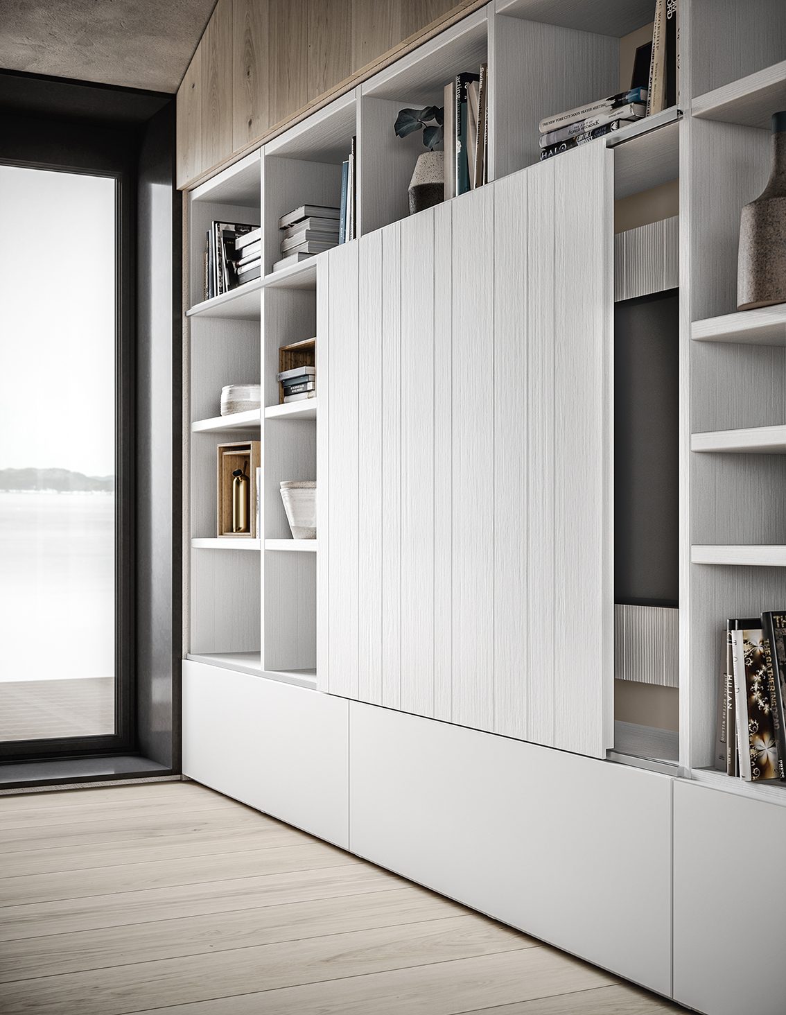 Scandola Mobili M05 – Parete in nicchia — Open Shelves