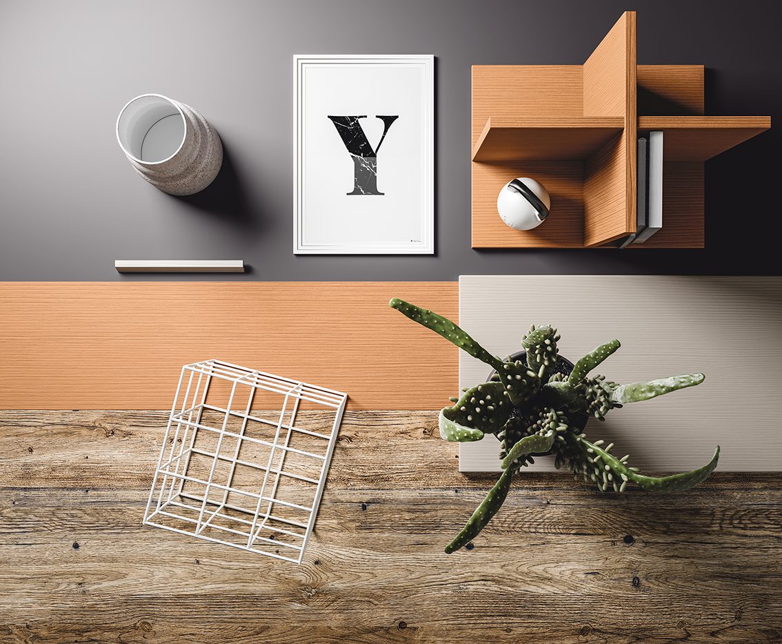 Scandola Mobili M07 – Libreria con scrivania — Detail in Orange