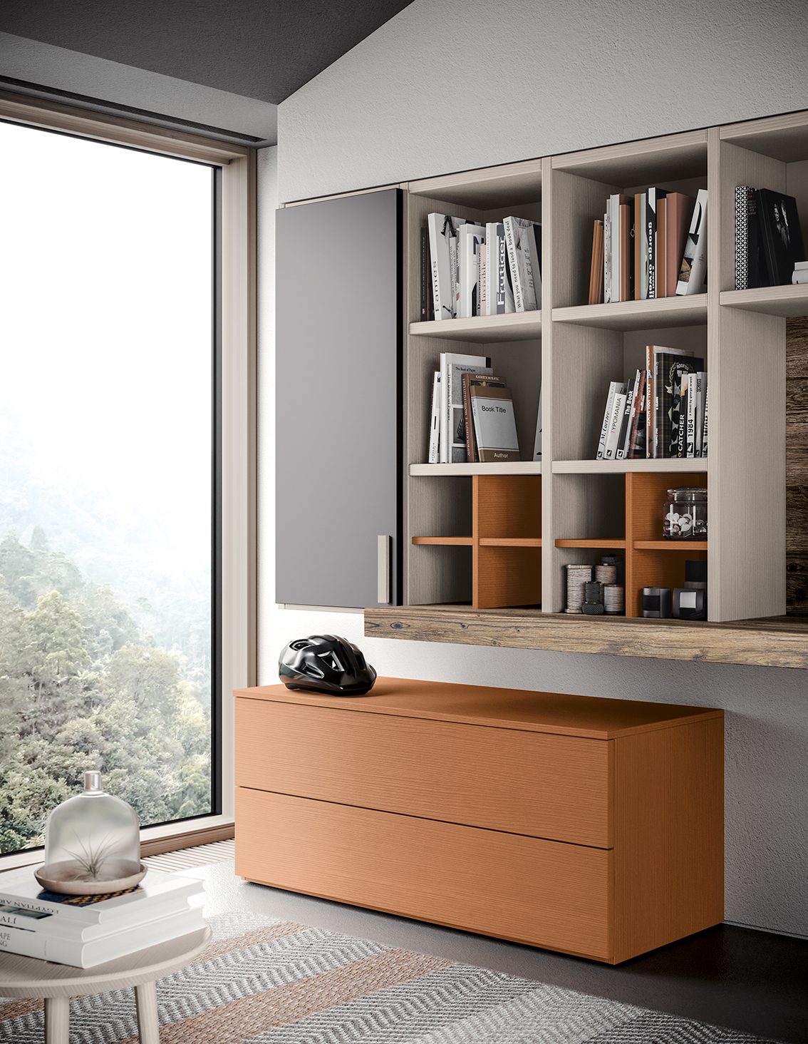 Scandola Mobili M07 – Libreria con scrivania — Composition with Orange